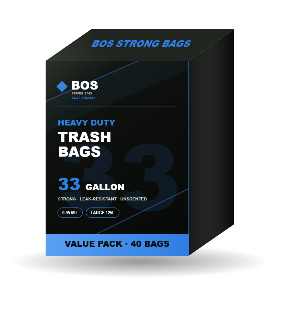BOS Strong Bags Heavy Duty 33 Gallon trash bags, 40 count value pack