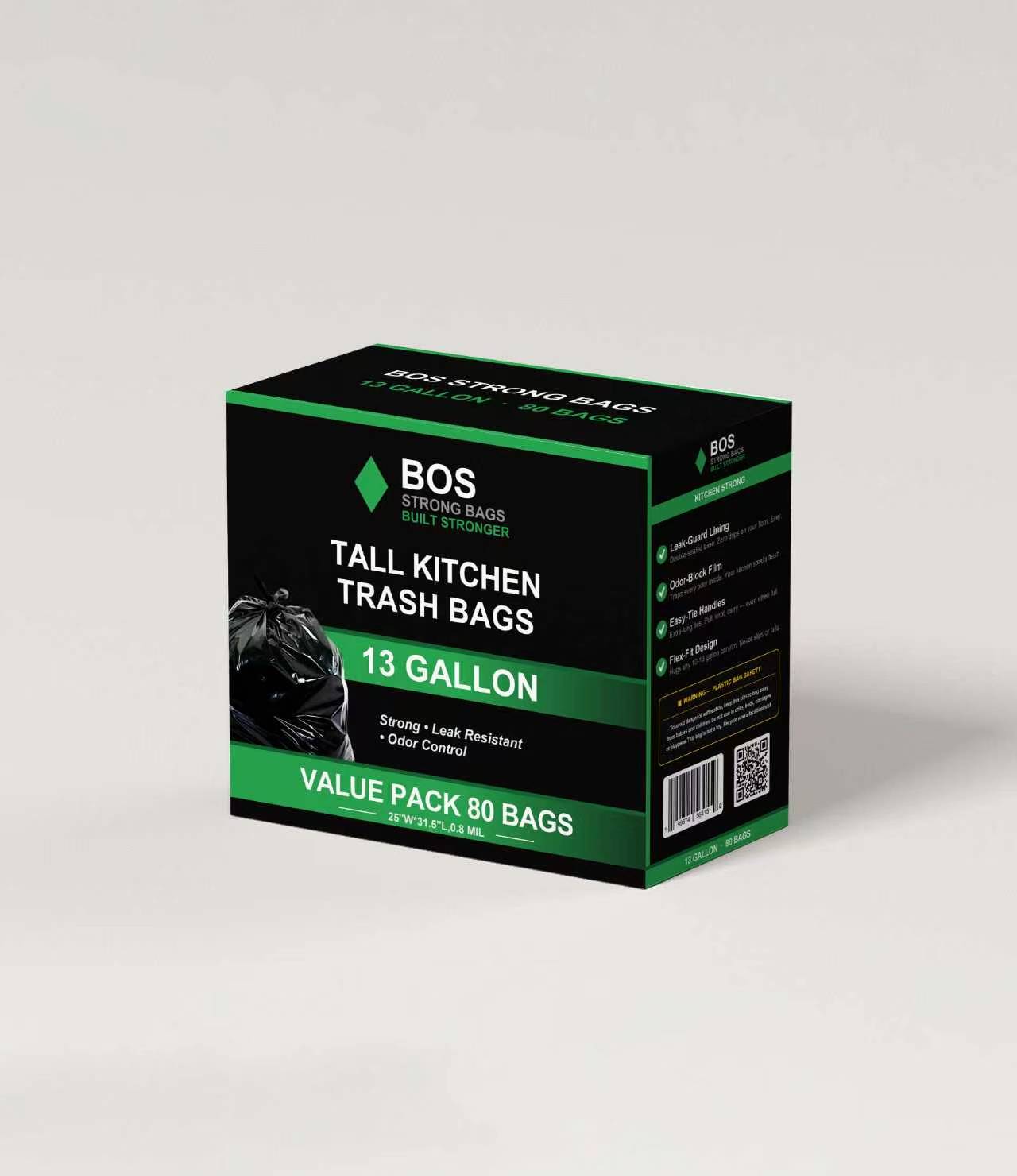 BOS 13 Gallon Tall Kitchen Trash Bags – 80 Bags